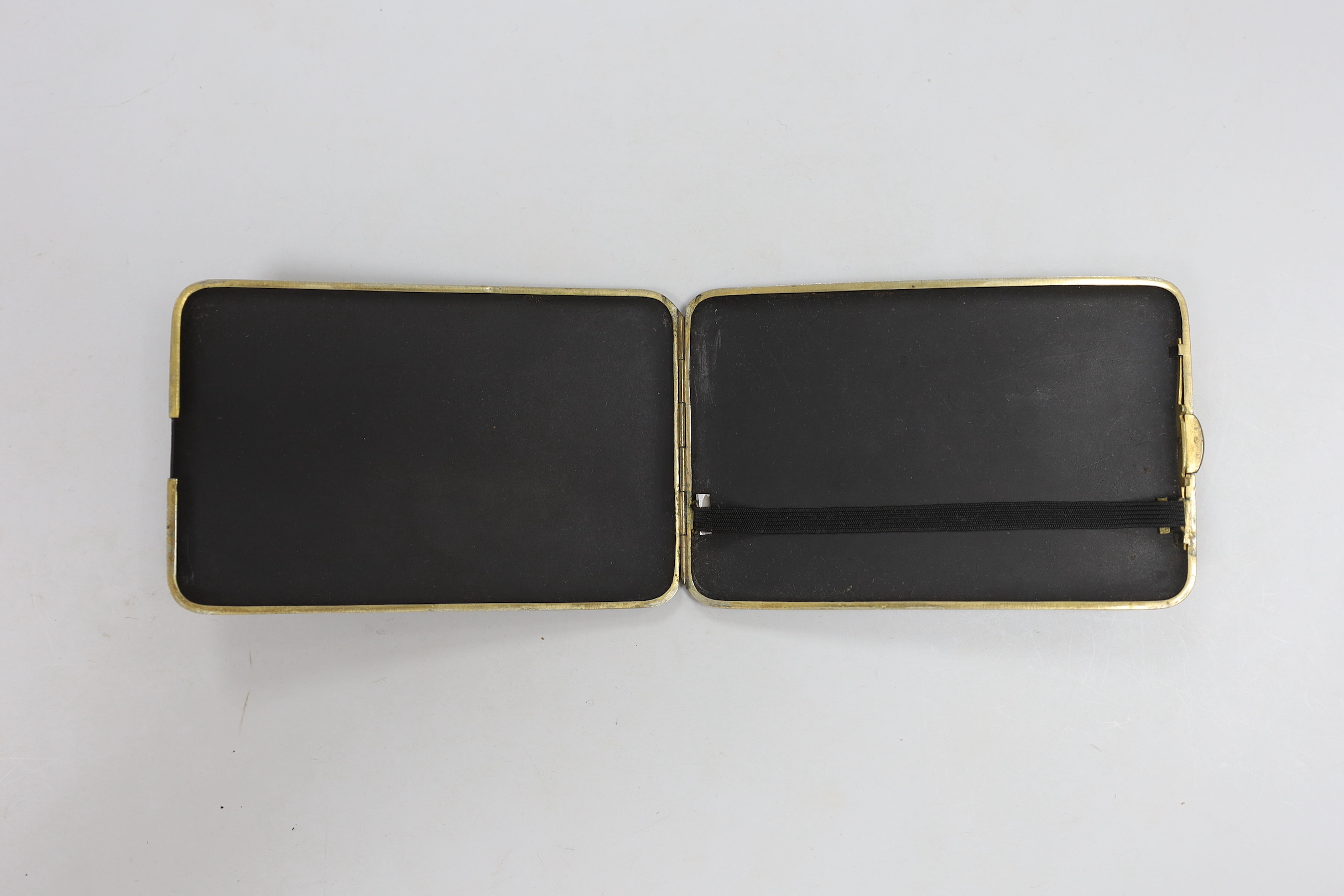 A Japanese gold damascened iron cigarette case, probably by Takeda Brothers